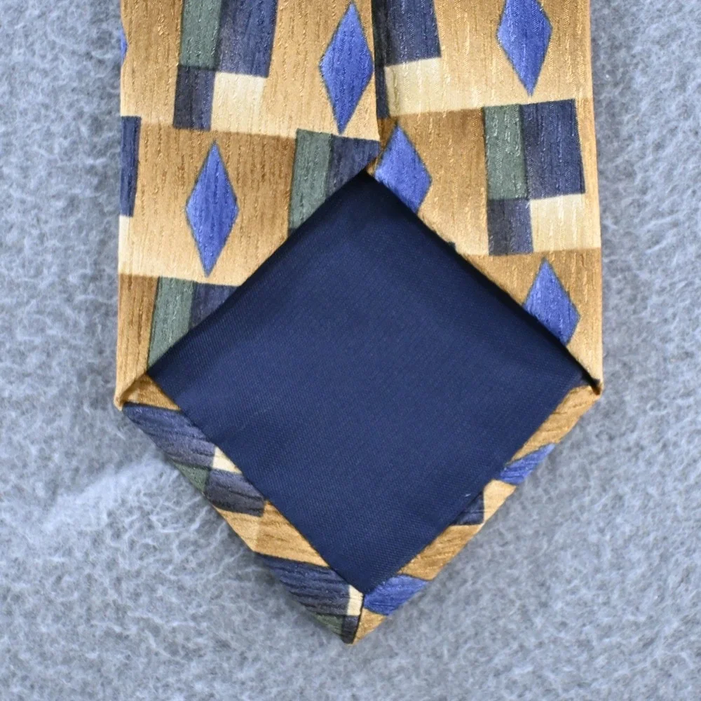 Cocktail Collection Mens Vintage 90s Geometric Silk Necktie OS Gold Blue Green